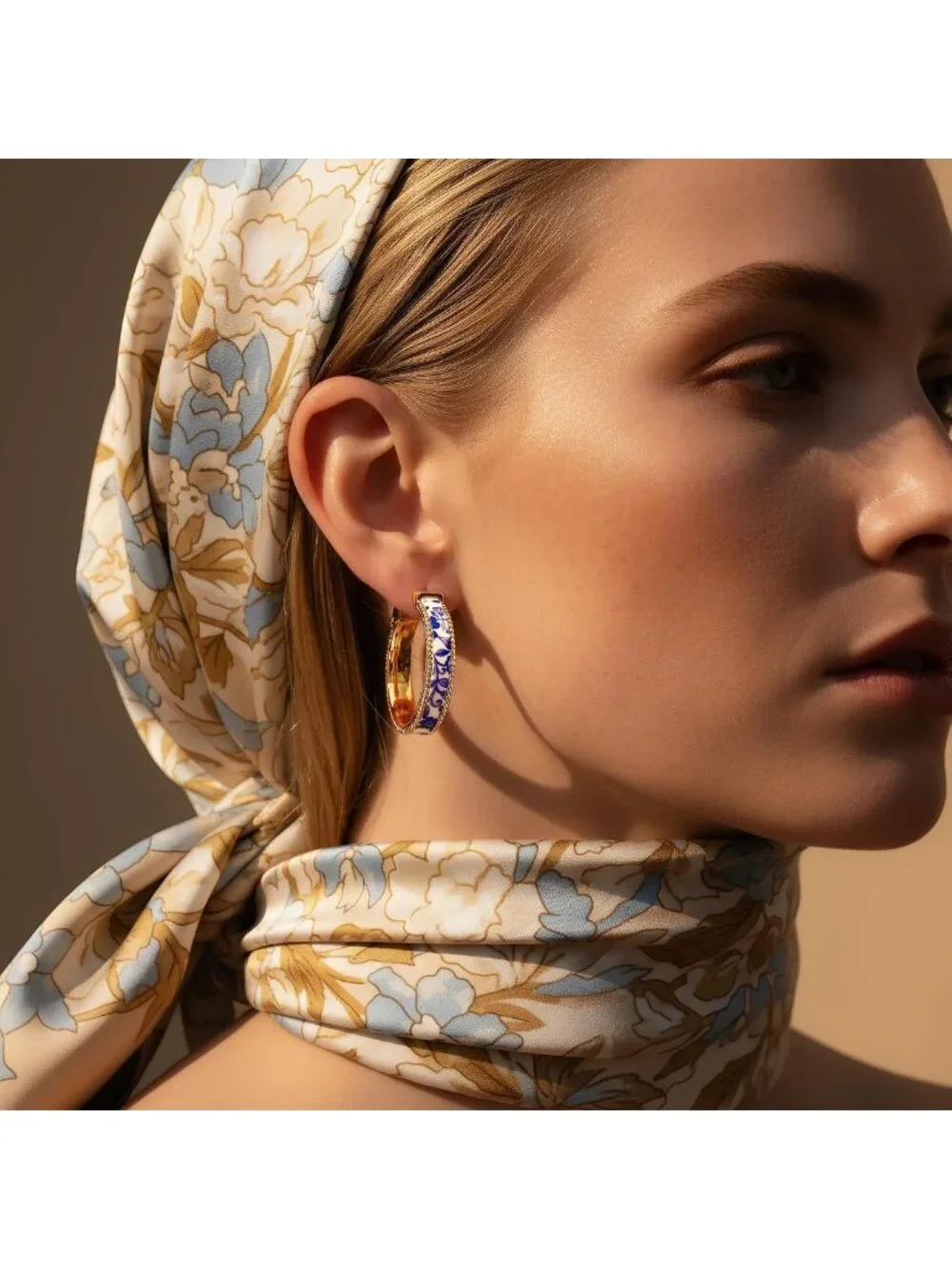 Hand-Painted Chunky Blue & White Porcelain Hoop Earrings - Vintage Artistic
